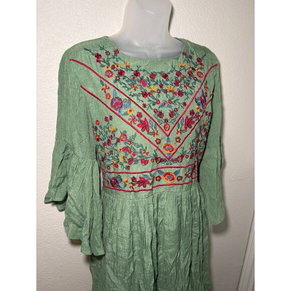 Umgee Floral Embroidered Bell Sleeve Tunic Dress - Size L - Picture 3 of 10